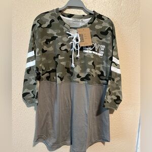 Chance or Fate Camo Top Long Sleeve Tee Plus‎ Size 1X